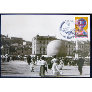 Carte souvenir : Le Puy avant la guerre carte cachet transport par montgolfière 25/07/1999
