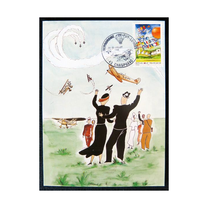 Carte souvenir : Dessin acrobaties aériennes Meeting aérien 24/07/1999