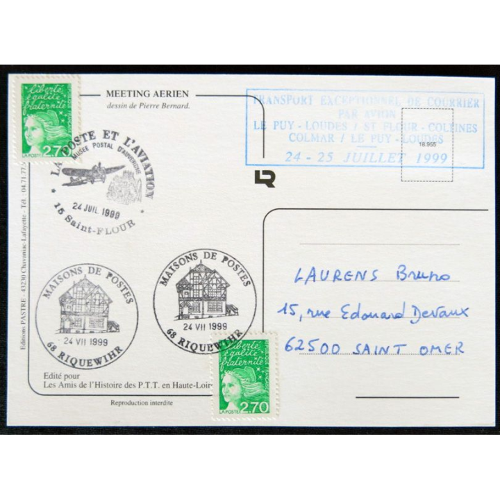 Carte souvenir : Dessin acrobaties aériennes Meeting aérien 24/07/1999