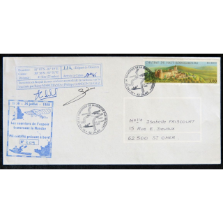 Enveloppe souvenir : Les courriers de l'espoir traversent la Manche avec signature 25/07/1999