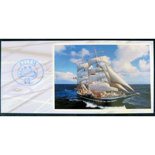 Carte souvenir : Trois-mâts Belem, dernier grand voilier français avec cachet