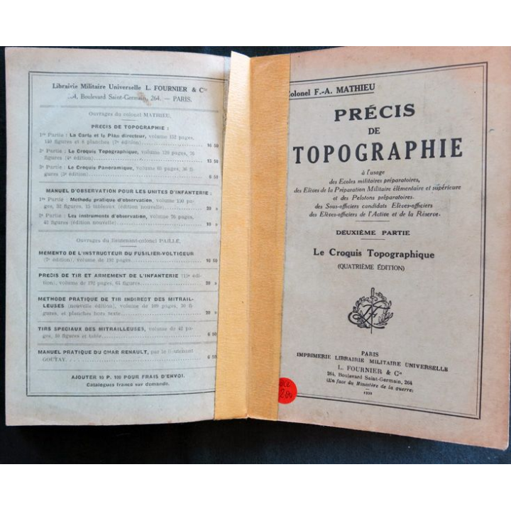 Précis de topographie, 1°,2°& 3° partie, relié, du Colonel F.A. Mathieu