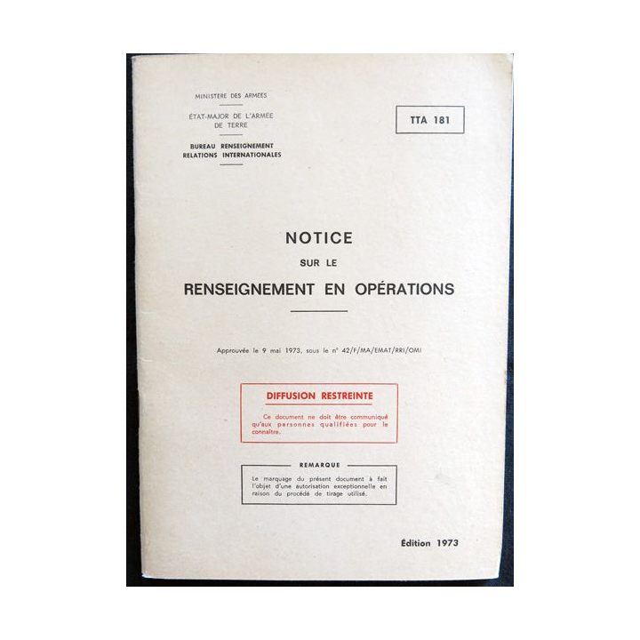 TTA 181 Notice sur le renseignement en opérations de 1973