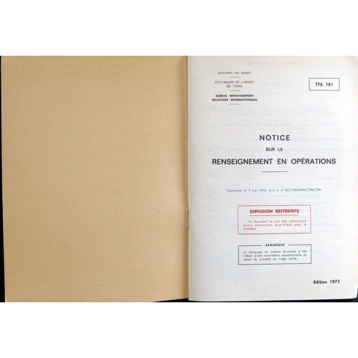 TTA 181 Notice sur le renseignement en opérations de 1973