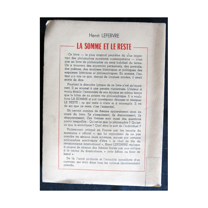 La somme et le reste de Henri Lefebvre aux Editions La Nef de Paris Editions