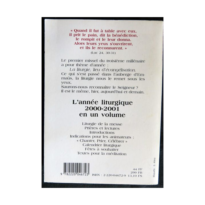Missel des dimanches 2001 aux Editions Desclée de Brouwer