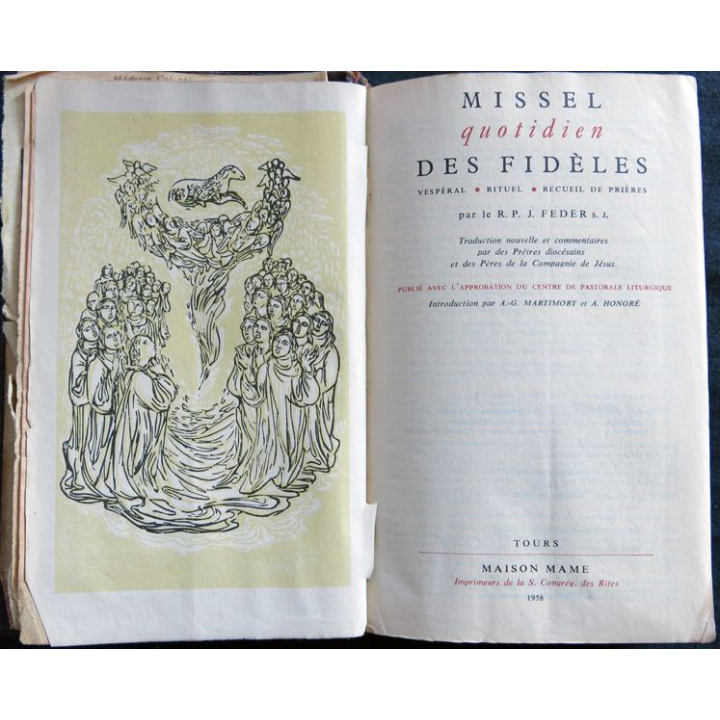 Missel quotidien des fidèles édité par Maison Mame Tours année 1958