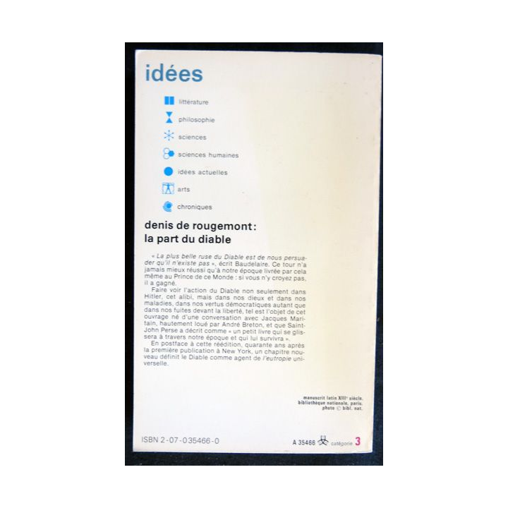 La part du diable de Denis de Rougemont aux Editions  Gallimard