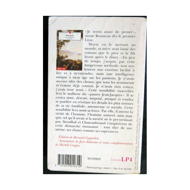 les confessions de J.J Rousseau Tome I - Livre I à VI  aux Editions Le Livre de Poche