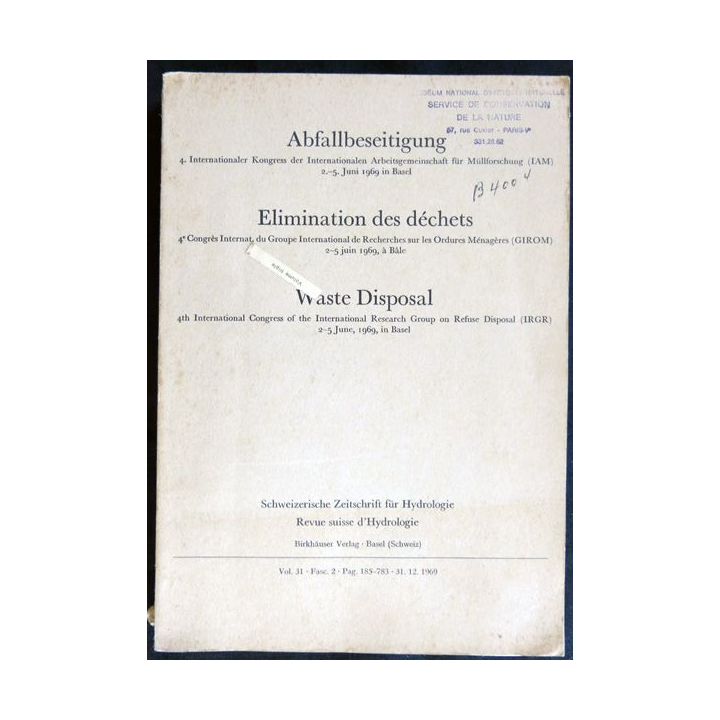 Elimination des déchets du Dr O. Jaag aux éditions Birkhauser Verlag Basel
