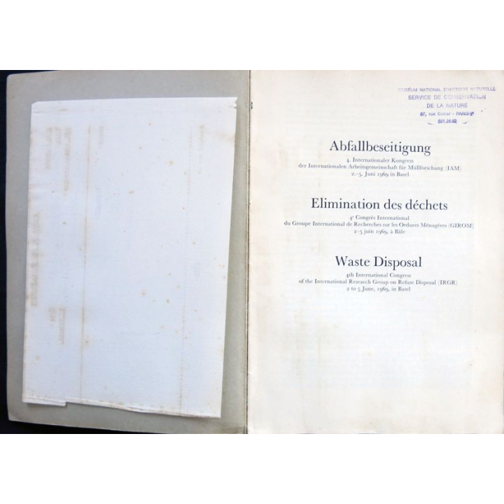Elimination des déchets du Dr O. Jaag aux éditions Birkhauser Verlag Basel
