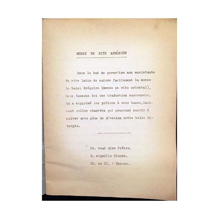 1. Liturgie de la Messe Arménienne 1954