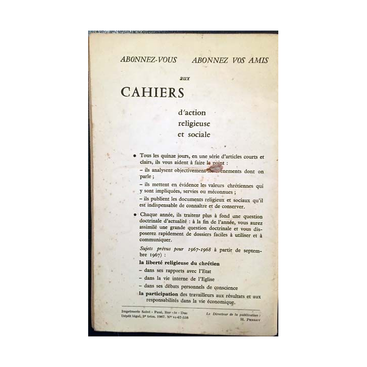 1. Cahiers d'action religieuse et sociale - Le célibat sacerdotal de Paul VI aux éditions Saint-Paul 1967