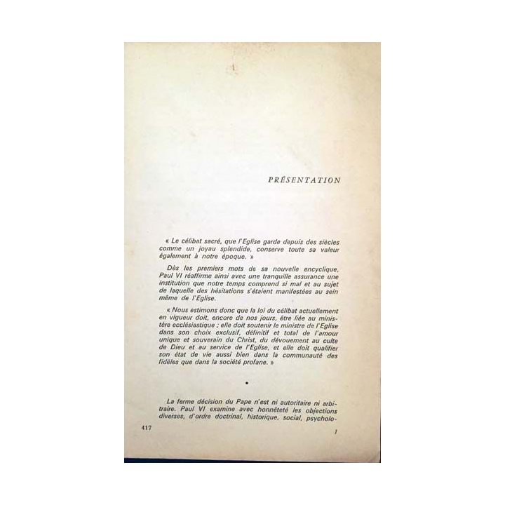 1. Cahiers d'action religieuse et sociale - Le célibat sacerdotal de Paul VI aux éditions Saint-Paul 1967