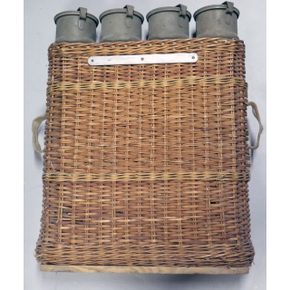 Panier de transport en osier pour 4 obus d'artillerie suisse années 1980