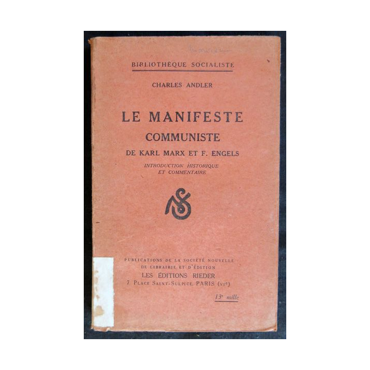 Le manifeste communiste de Charles Andler  aux éditions  Rieder
