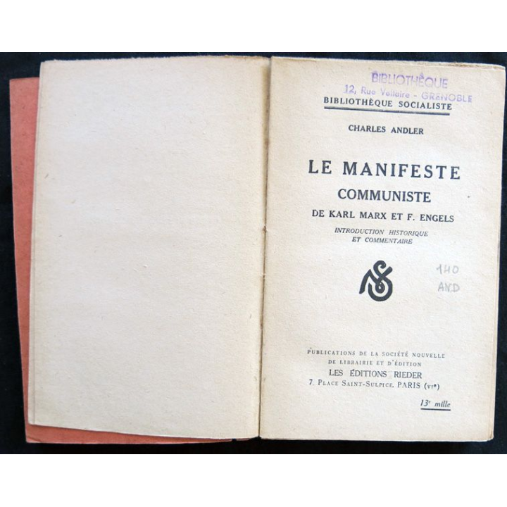Le manifeste communiste de Charles Andler  aux éditions  Rieder