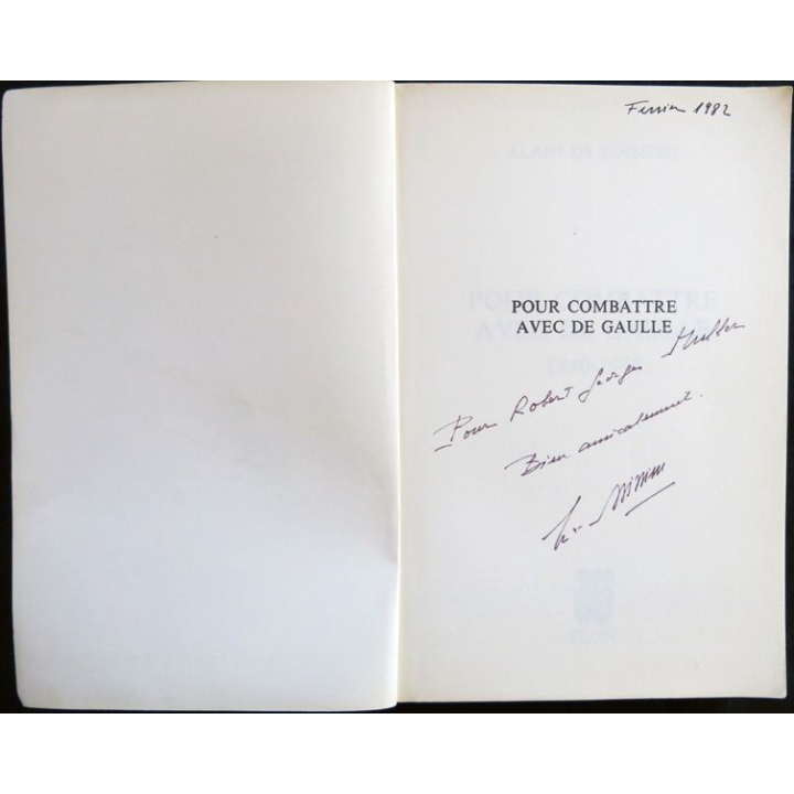 Pour combatte avec de Gaulle du Général de Boissieu (C.R) aux éditions Plon