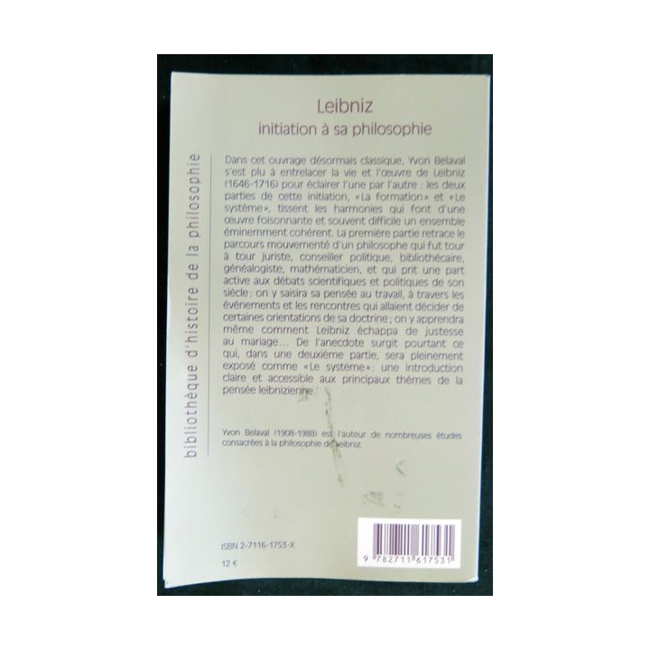 Leibniz Initiation à la philosophie 6° édition édité par la Librairie Philosophique J. Vrin