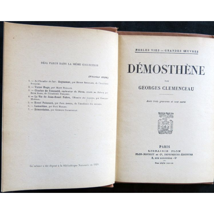Demosthène de Georges Clémenceau édité par la Librairie Plon