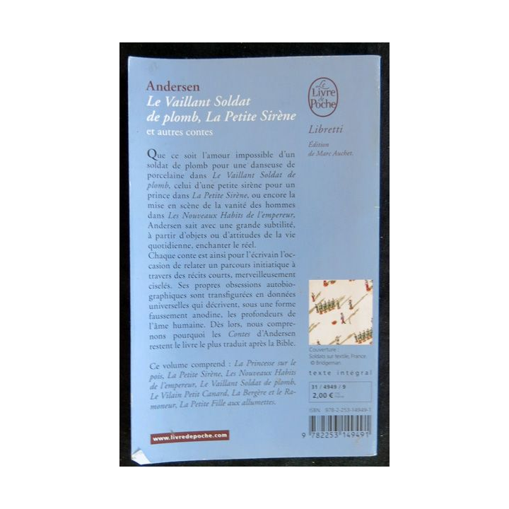 Le vaillant soldat de plomb, la petite sirène et autres contes de Andersen aux éditions Le Livre de Poche