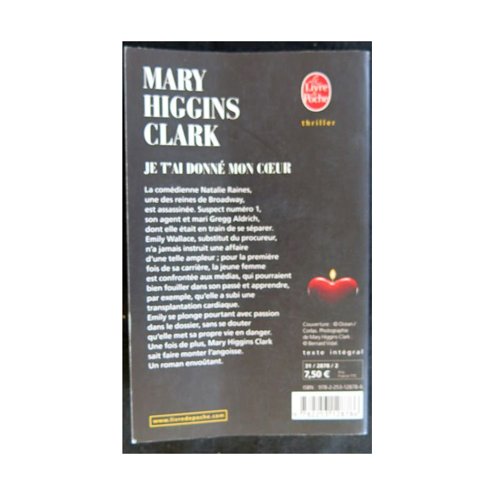 Je t'ai donné mon cœur de Mary Higgins Clark aux éditions Le Livre de Poche