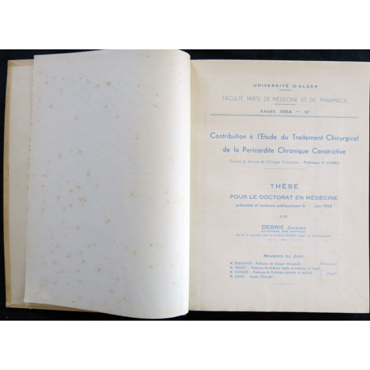 Thèse pour le doctorat en médecine (1954) de Debrie Jacques Université d'Alger