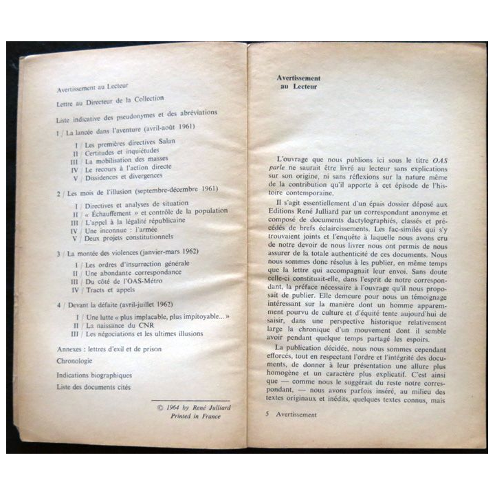 OAS Parle de Pierre Nora aux éditions Julliard Collection Archives