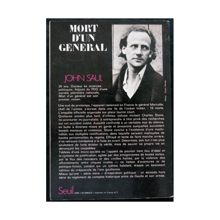 Mort d'un général de John Saul aux éditions du Seuil