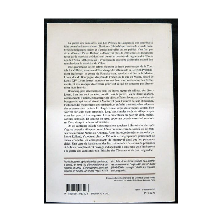 Lettres inédites reçues pendant la guerre des Camisards du Maréchal de Montrevel aux éditions Les Presses du Languedoc
