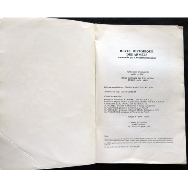 Revue Historique des Armées N° 3 Spécial année 1979 SHA