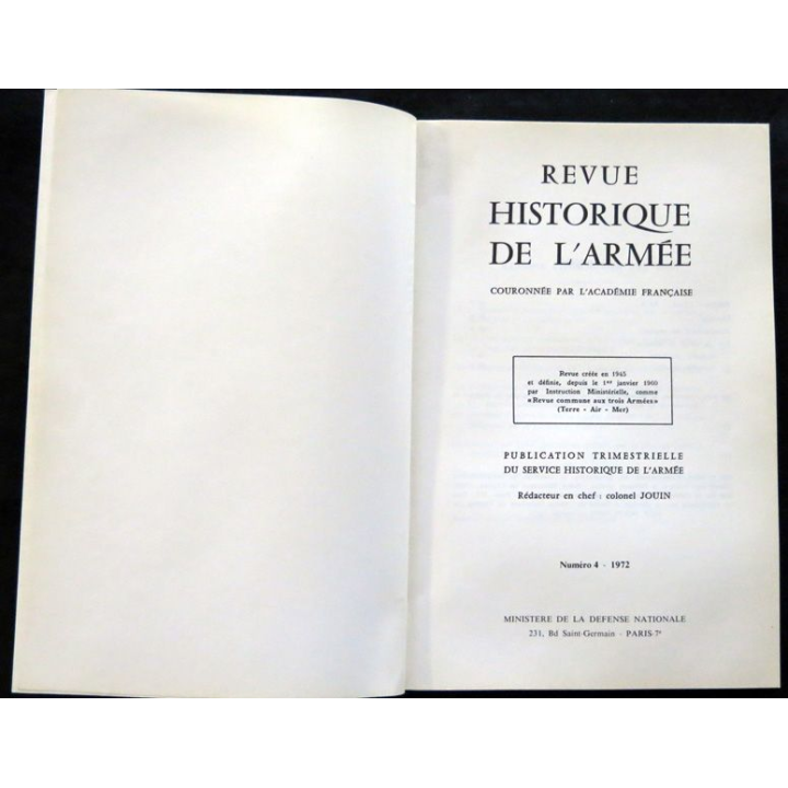 Revue historique des armées N°4  28° année (1972)