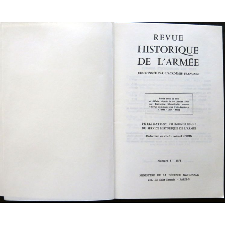 Revue Historique des Armées 27° Année - 1971 - N° 4