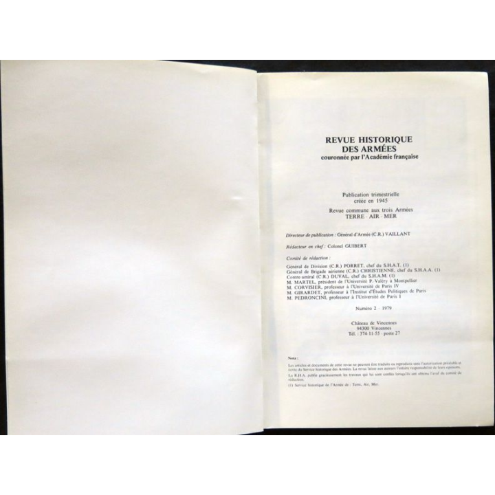 Revue Historique des Armées N° 2 - 1979