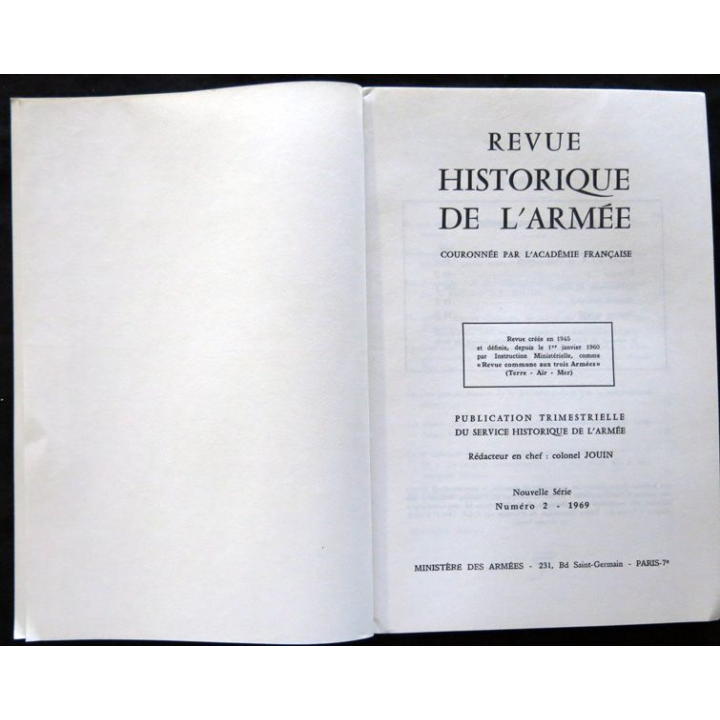 Revue Historique des Armées 25° Année - 1969 - N° 2
