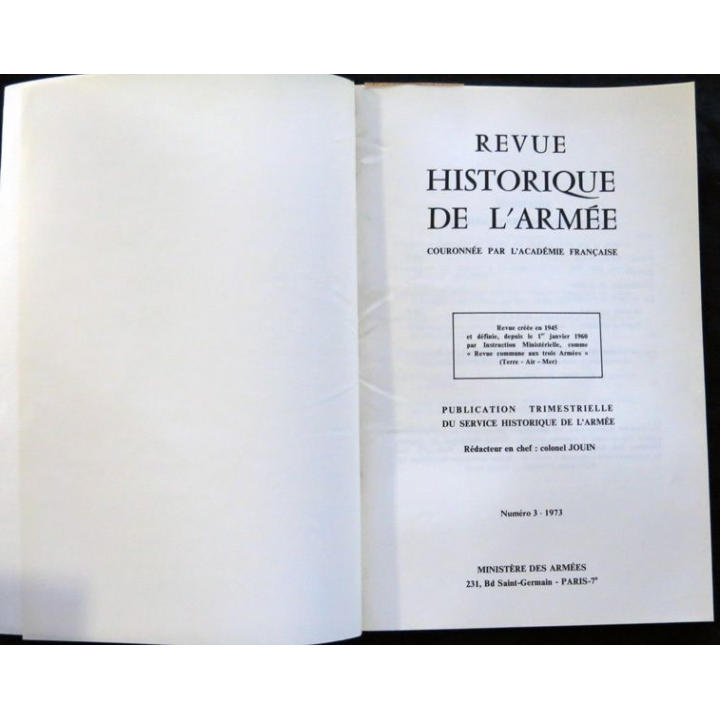 Revue Historique des Armées 29° Année - 1973 - N° 3