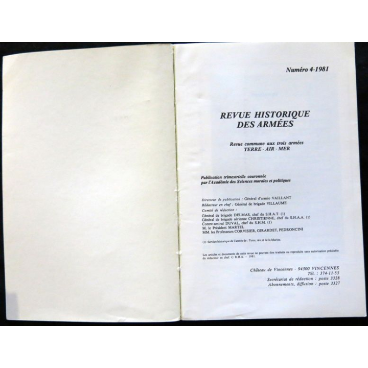 Revue Historique des Armées - 1981 - N° 4