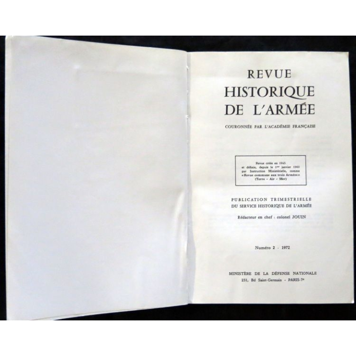 Revue Historique des Armées 28° Année - 1972 - N° 2