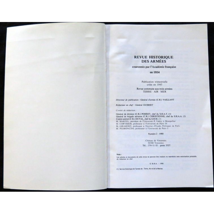 Revue Historique des Armées N° 2- 1980