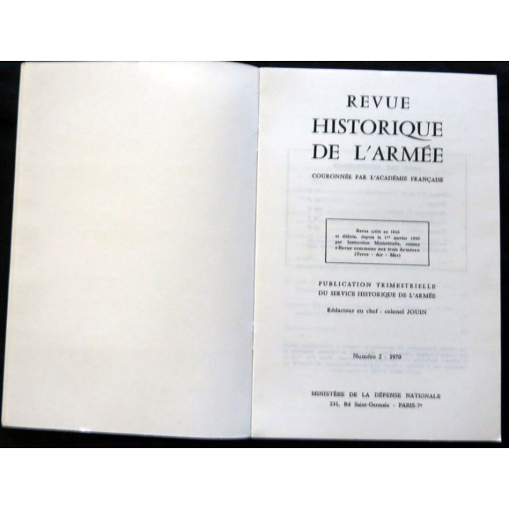 Revue Historique des Armées 26° Année - 1970 - N° 2