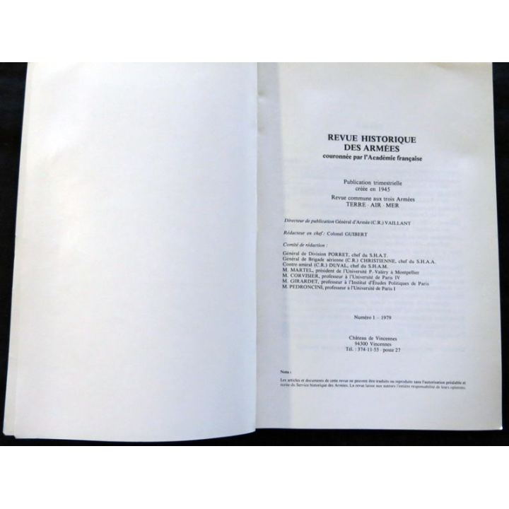 Revue Historique des Armées N° 1- 1979
