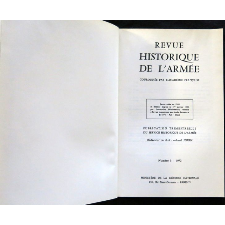 Revue Historique des Armées 28° Année - 1972 - N° 3