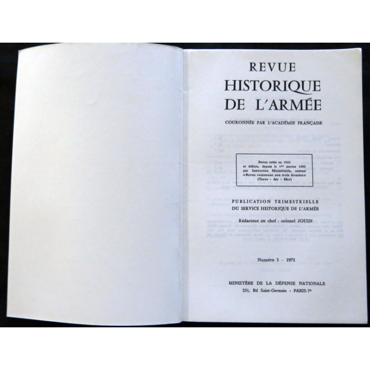 Revue Historique des Armées 27° Année - 1971 - N° 3