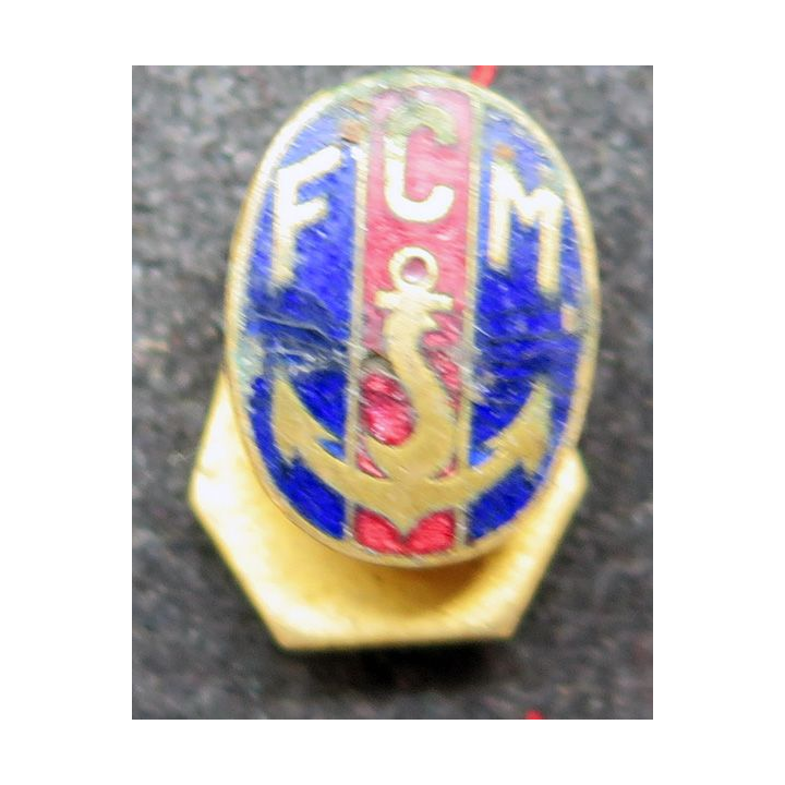 Très vieil insigne de boutonnière marine en émail de la FCM fabrication Les Ports