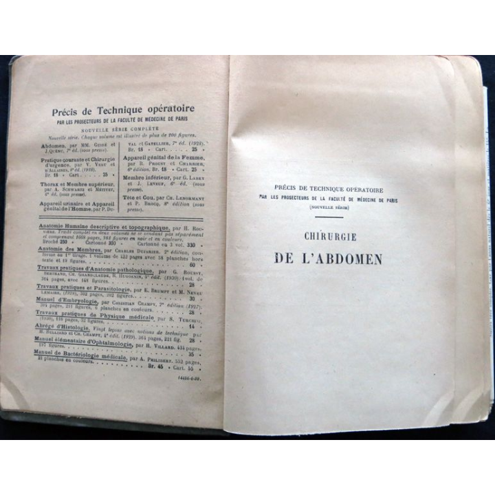 Chirurgie de l'abdomen par M. Guibé - Jean Quenu chez Masson & Cie Editeur 1930