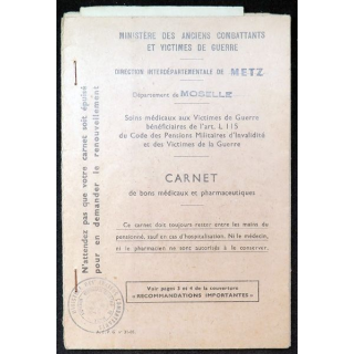 Carnet de bons médicaux et pharmaceutiques du MDL/C Pierre B.. Moselle