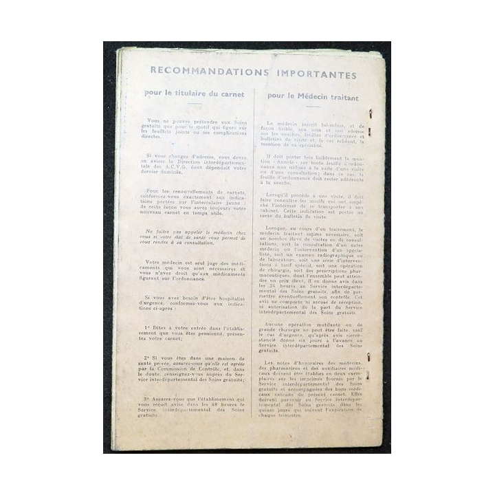 Carnet de bons médicaux et pharmaceutiques du MDL/C Pierre B.. Moselle