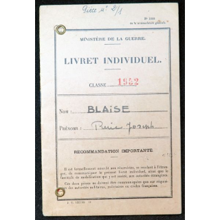 Livret individuel N° 1008 Classe 1952 de Pierre B.. 