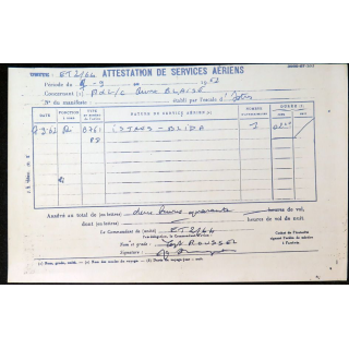 Attestation de services aériens de Pierre B.. 1962