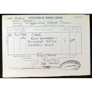 Attestation de services aériens de Pierre B.. 1962